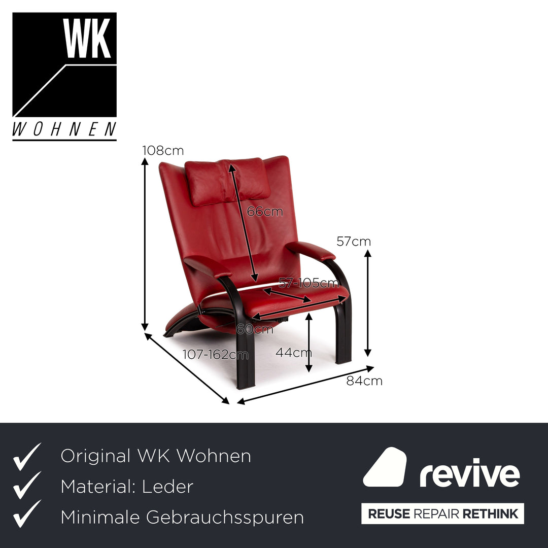 WK Wohnen Spot 698 Fauteuil en cuir Rouge Fonction de relaxation Fauteuil de relaxation
