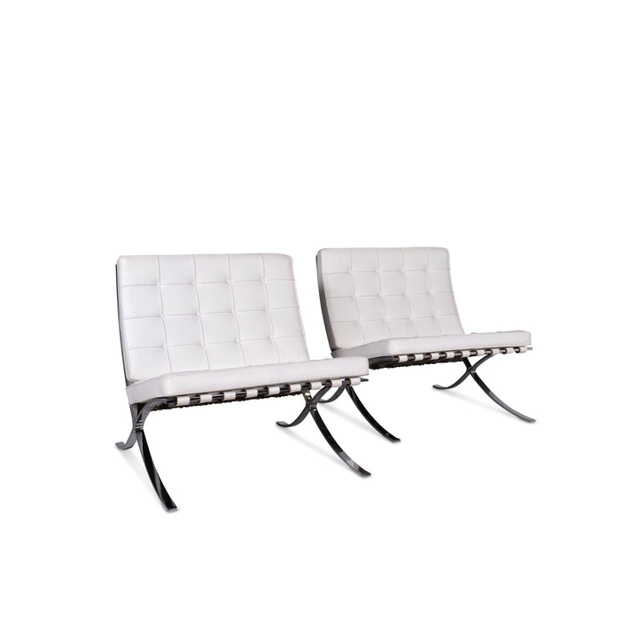 Knoll International Barcelona Chair Ensemble de fauteuils design en cuir blanc 2x fauteuils #9738