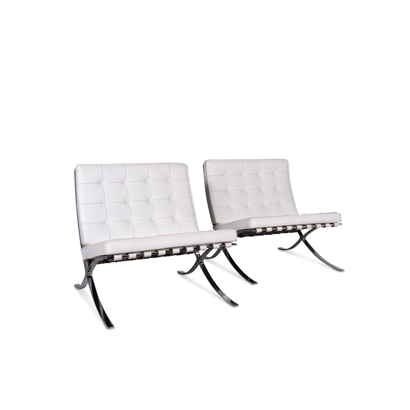 Knoll International Barcelona Chair Designer Leder Sessel Garnitur Weiß 2x Sessel #9738