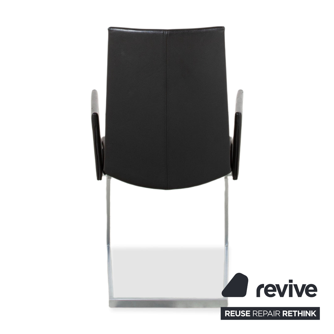 Set of 12 KFF Leather Metal Cantilever Chairs, Black