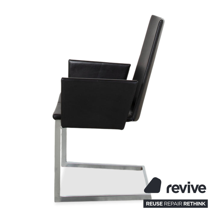 Set of 12 KFF Leather Metal Cantilever Chairs, Black