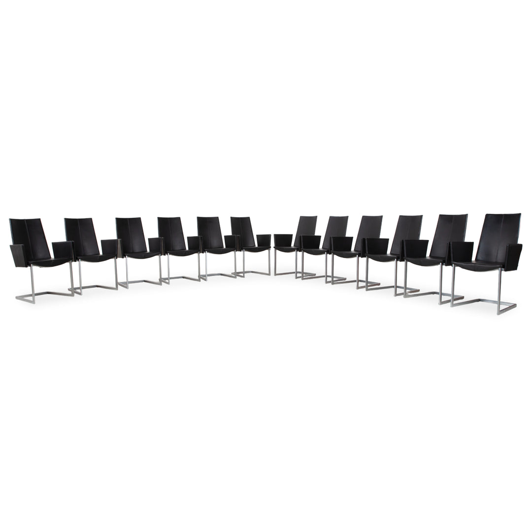 Set of 12 KFF Leather Metal Cantilever Chairs, Black