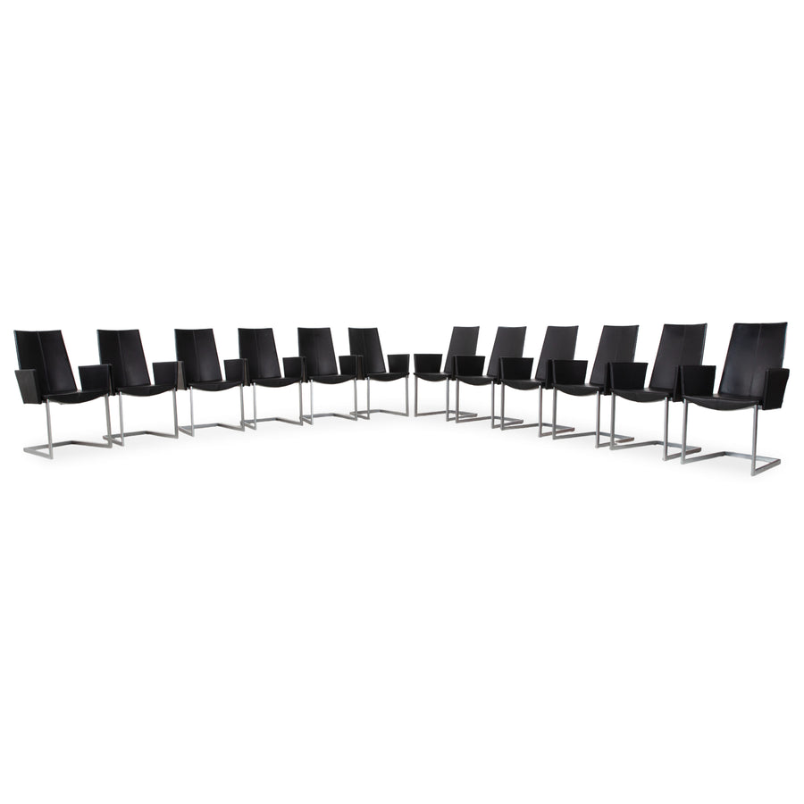 Set of 12 KFF Leather Metal Cantilever Chairs, Black