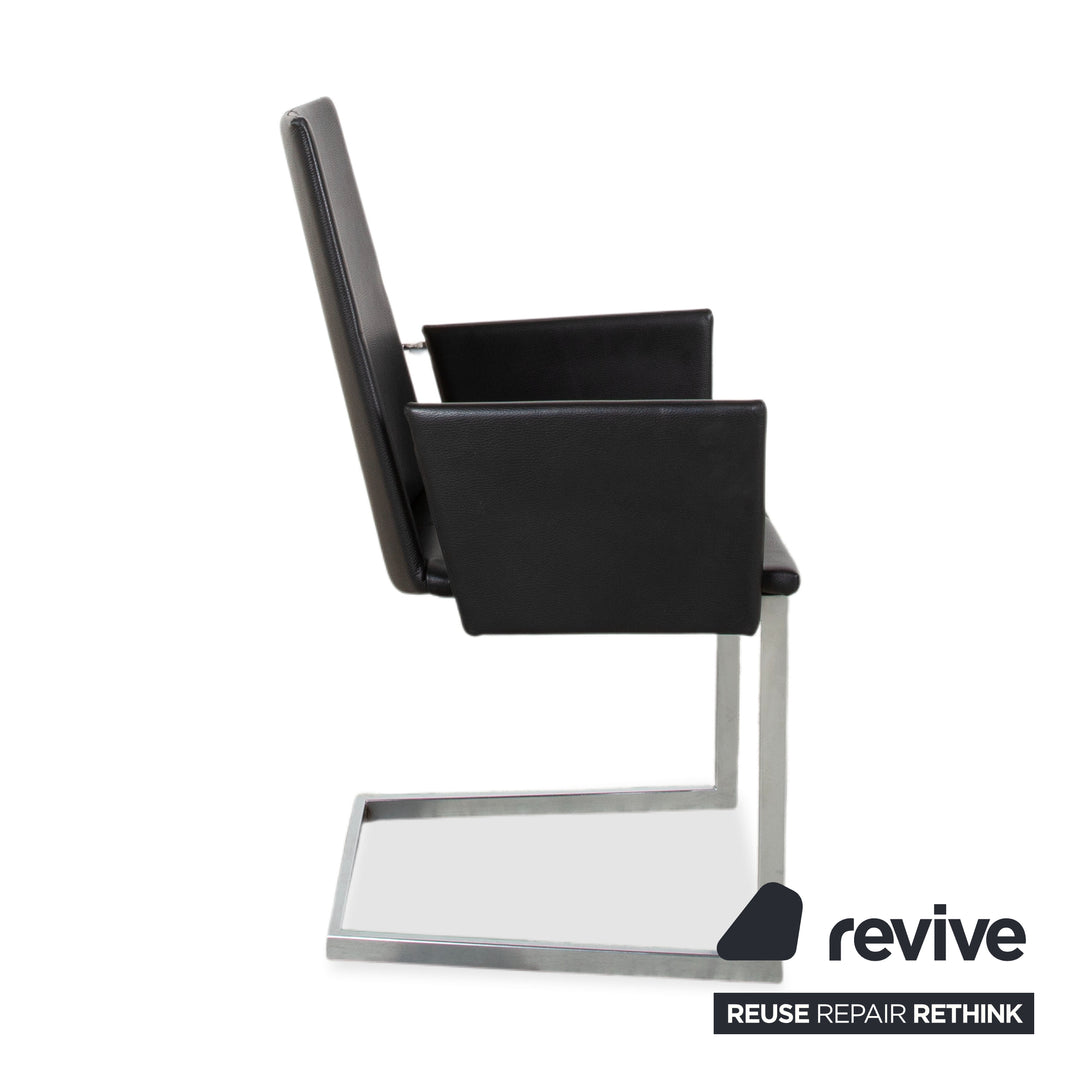 Set of 12 KFF Leather Metal Cantilever Chairs, Black