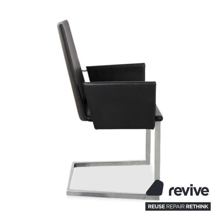 Set of 12 KFF Leather Metal Cantilever Chairs, Black