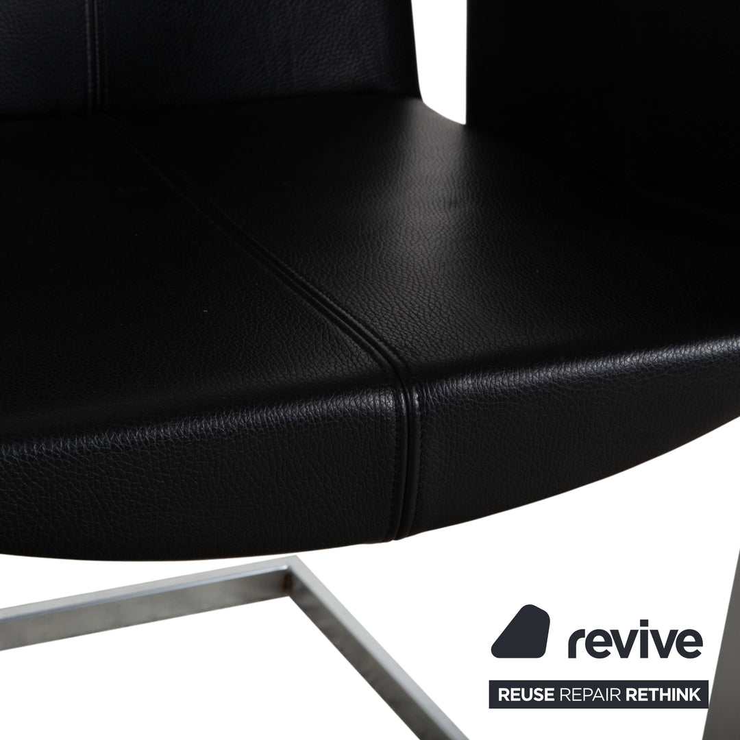 Set of 12 KFF Leather Metal Cantilever Chairs, Black