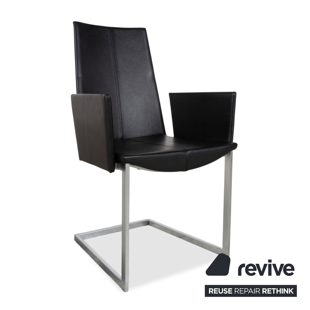 Set of 12 KFF Leather Metal Cantilever Chairs, Black