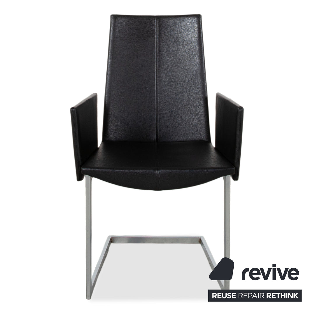 Set of 12 KFF Leather Metal Cantilever Chairs, Black