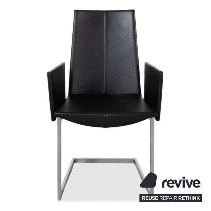 Set of 12 KFF Leather Metal Cantilever Chairs, Black