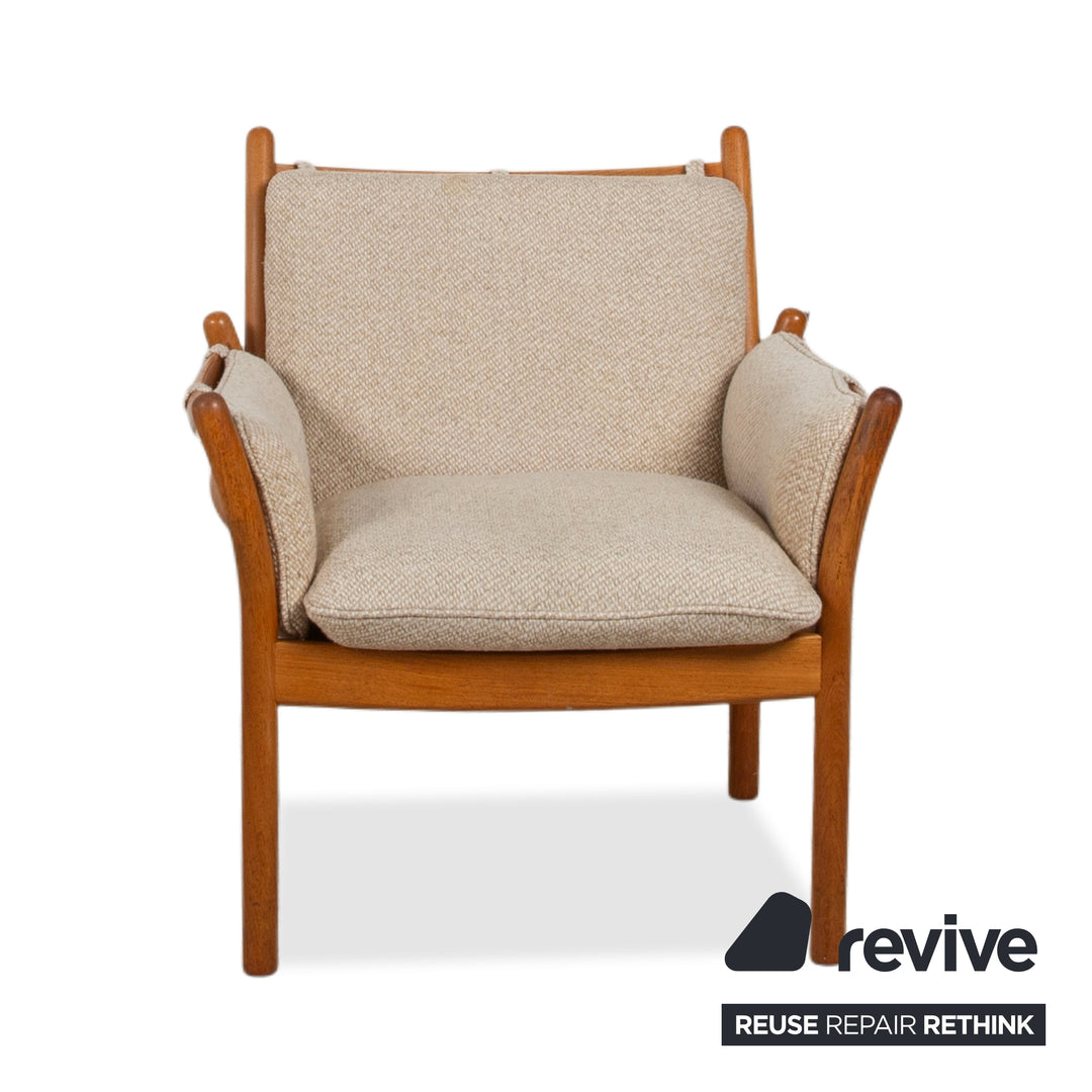 1975 CFC Silkeborg Genius Teak Wood Armchair by Illum Wikkelsø Brown with Grey Fabric Upholstery (Pondus 5) Danish Vintage Mid Century