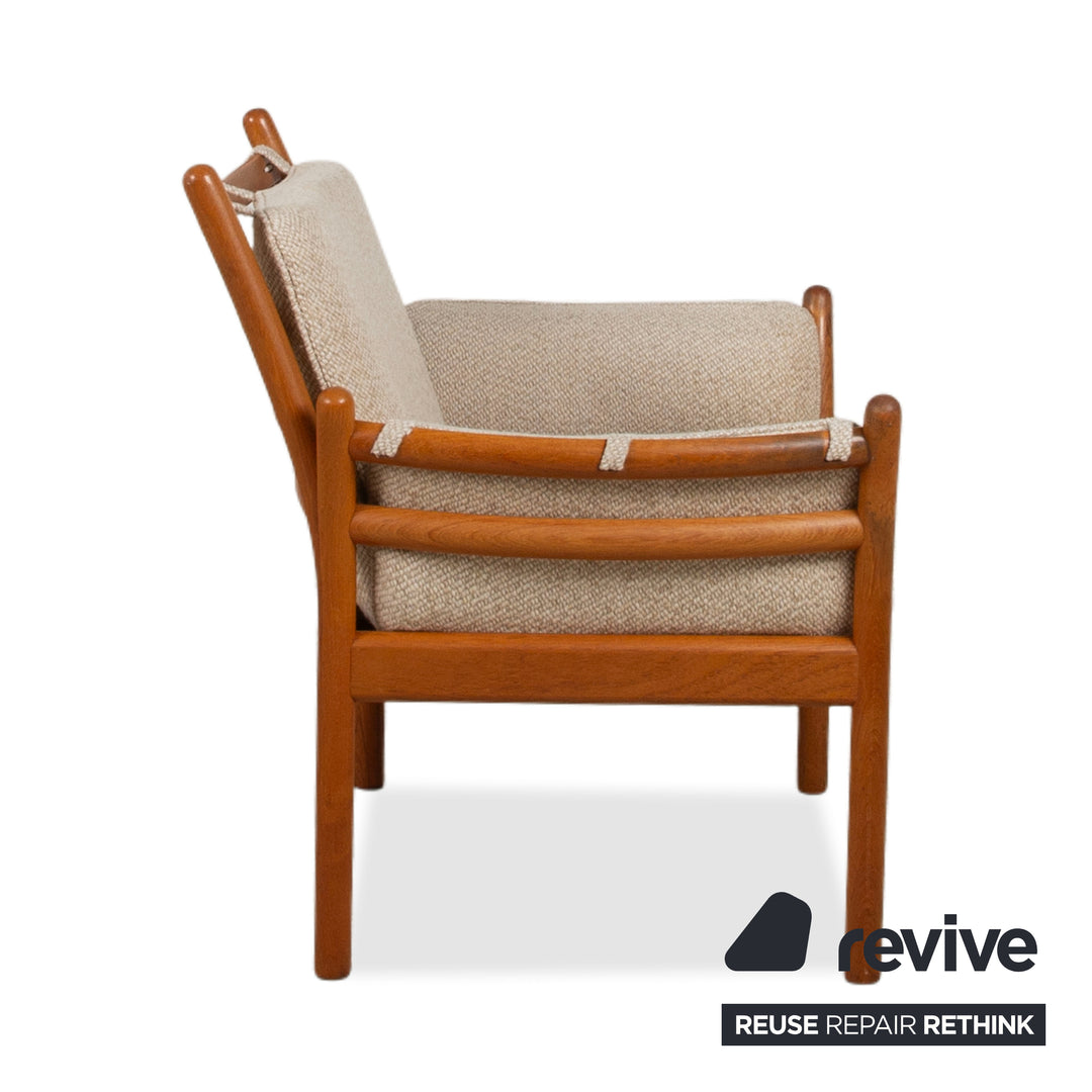 1975 CFC Silkeborg Genius Teak Wood Armchair by Illum Wikkelsø Brown with Grey Fabric Upholstery (Pondus 5) Danish Vintage Mid Century
