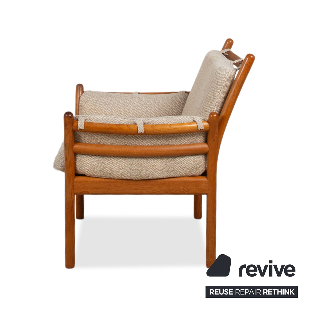 1975 CFC Silkeborg Genius Teak Wood Armchair by Illum Wikkelsø Brown with Grey Fabric Upholstery (Pondus 5) Danish Vintage Mid Century