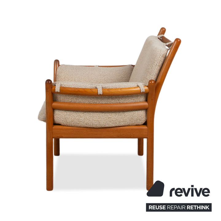 1975 CFC Silkeborg Genius Teak Wood Armchair by Illum Wikkelsø Brown with Grey Fabric Upholstery (Pondus 5) Danish Vintage Mid Century