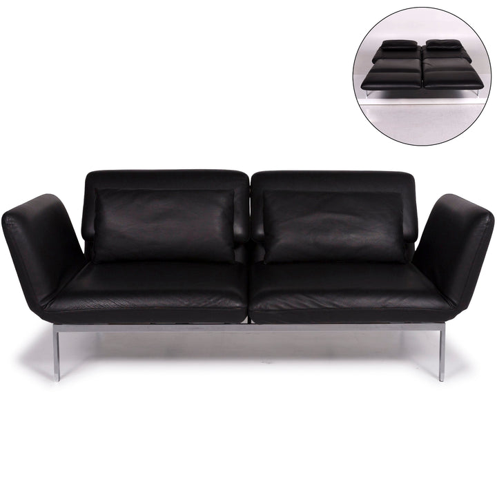 Brühl Roro Medium Leder Sofa Schwarz Zweisitzer Couch inkl. manuelle Funktion