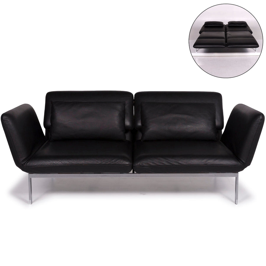 Brühl Roro Medium Leder Sofa Schwarz Zweisitzer Couch inkl. manuelle Funktion
