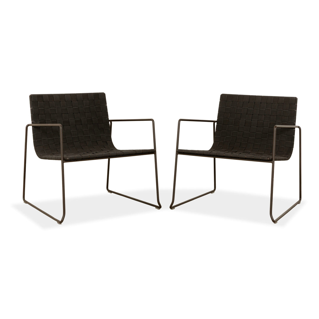 Lot de 2 fauteuils en métal Andreu World Trenza noir marron foncé mobilier de jardin extérieur