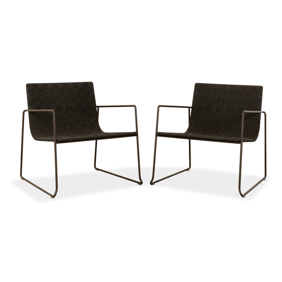 Lot de 2 fauteuils en métal Andreu World Trenza noir marron foncé mobilier de jardin extérieur