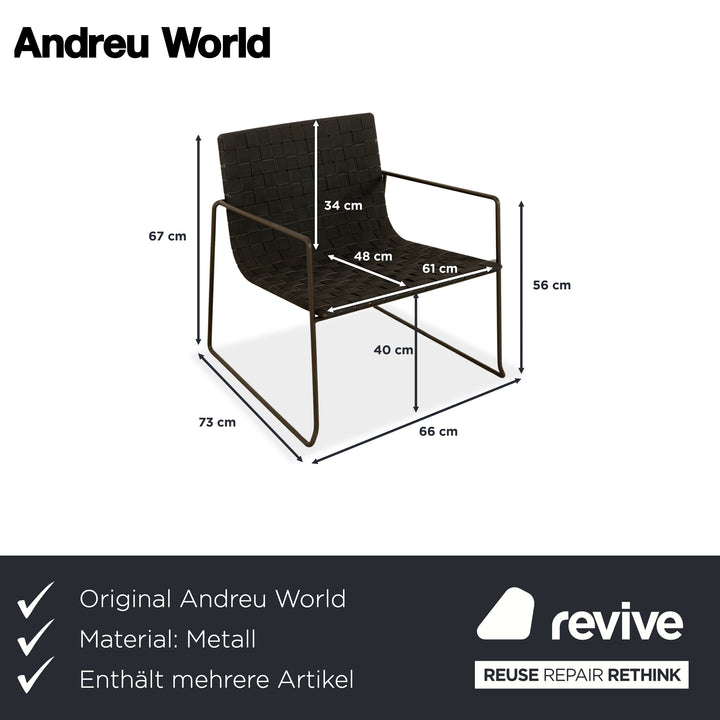 Lot de 2 fauteuils en métal Andreu World Trenza noir marron foncé mobilier de jardin extérieur