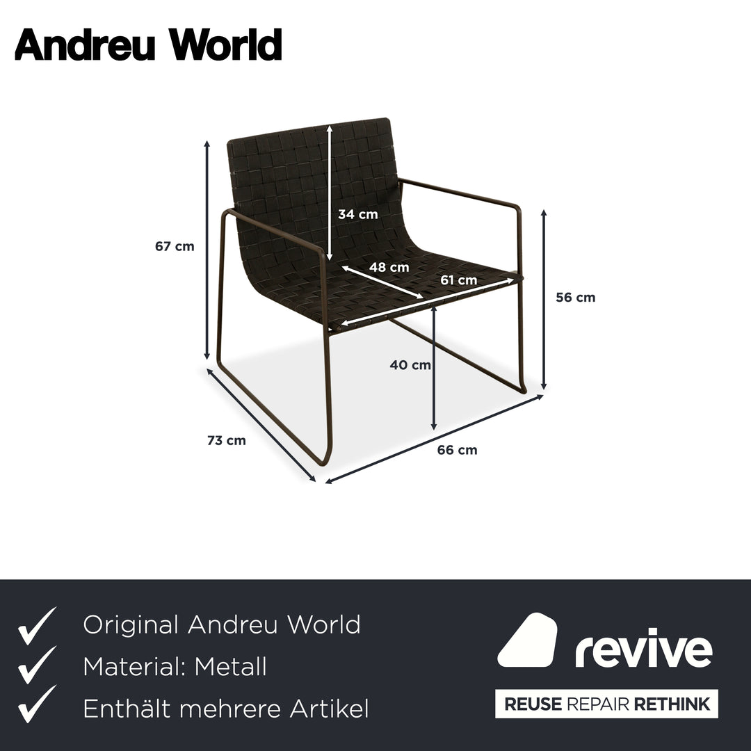 2er Garnitur Andreu World Trenza Metall Sessel Schwarz Dunkelbraun Outdoor