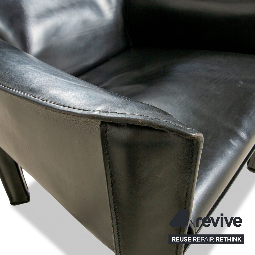 2er Garnitur Cassina Cab 414 Leder Sessel Stuhl Schwarz Kernleder