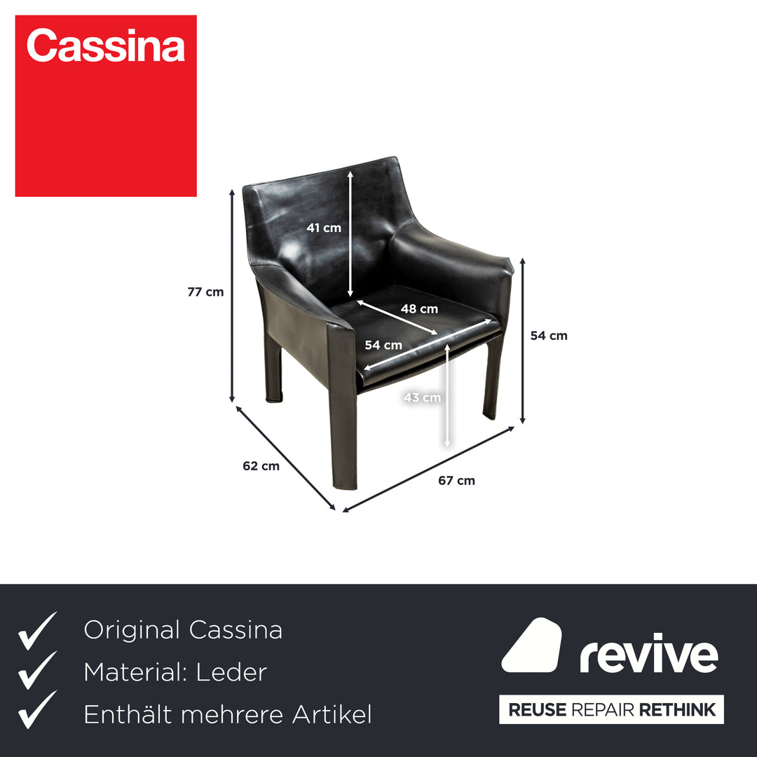 2er Garnitur Cassina Cab 414 Leder Sessel Stuhl Schwarz Kernleder