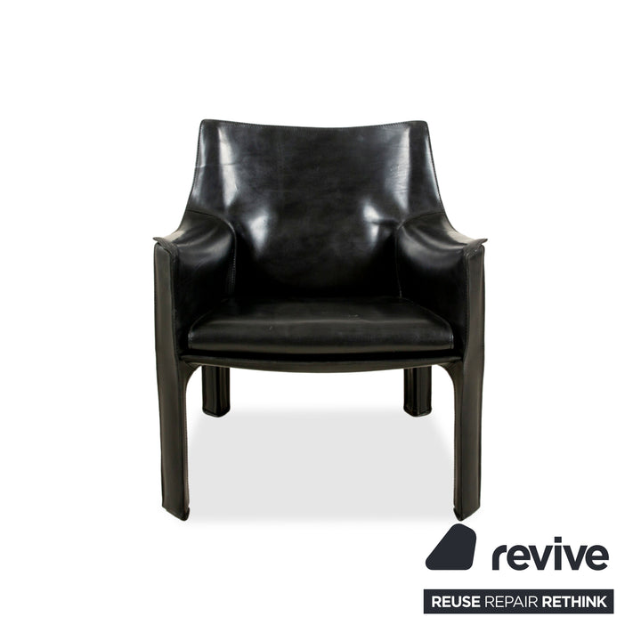 2er Garnitur Cassina Cab 414 Leder Sessel Stuhl Schwarz Kernleder