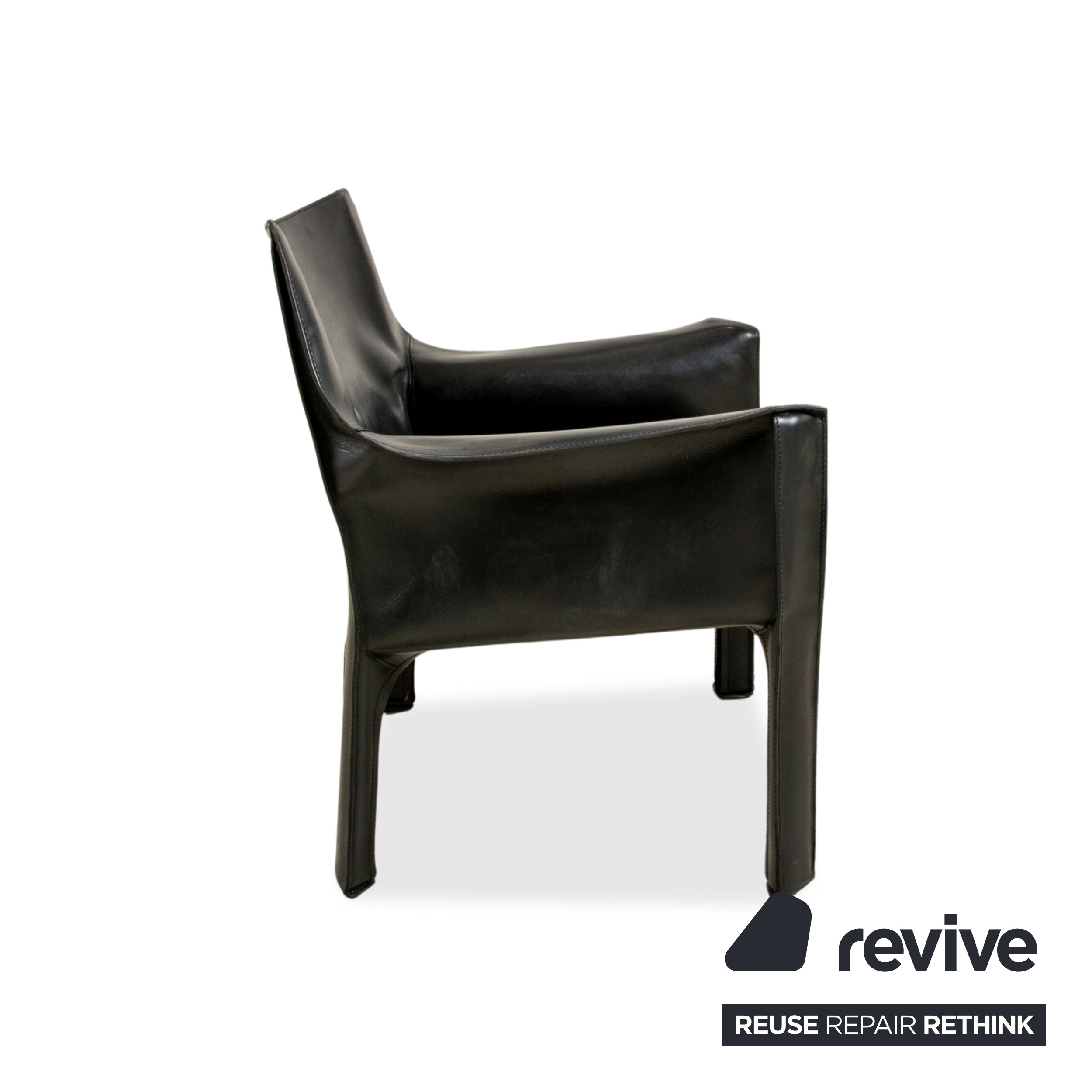 2er Garnitur Cassina Cab 414 Leder Sessel Stuhl Schwarz Kernleder