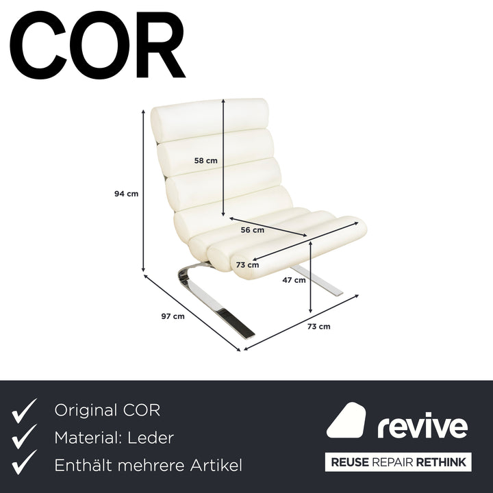 2x Cor Sinus Leather Cantilever Armchairs Cream White incl. Footstool