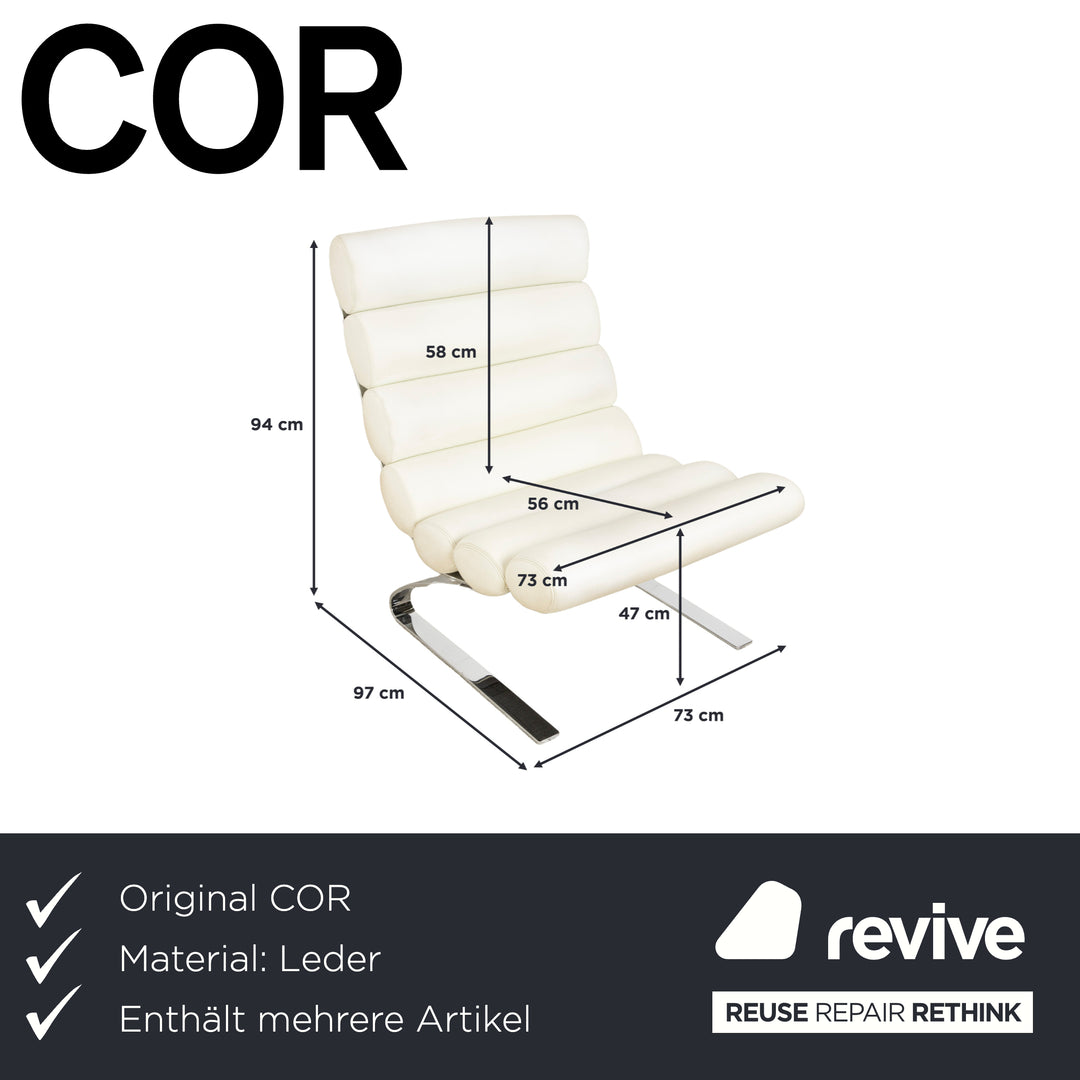 2x Cor Sinus Leder Sessel Freischwinger Creme Weiß inkl. Hocker