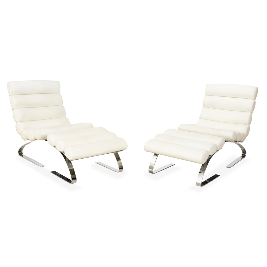 2 fauteuils cantilever en cuir Cor Sinus, couleur crème et blanc, avec repose-pieds.