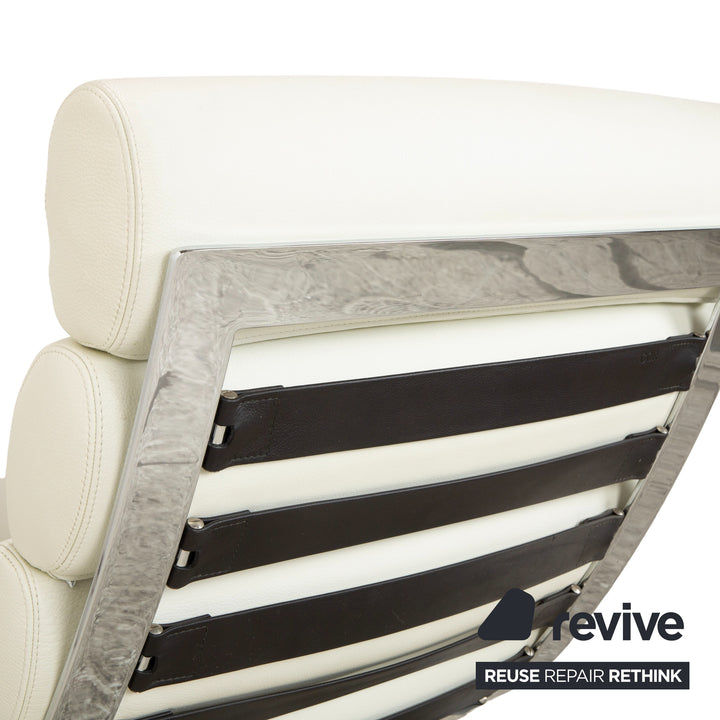 2x Cor Sinus Leather Cantilever Armchairs Cream White incl. Footstool