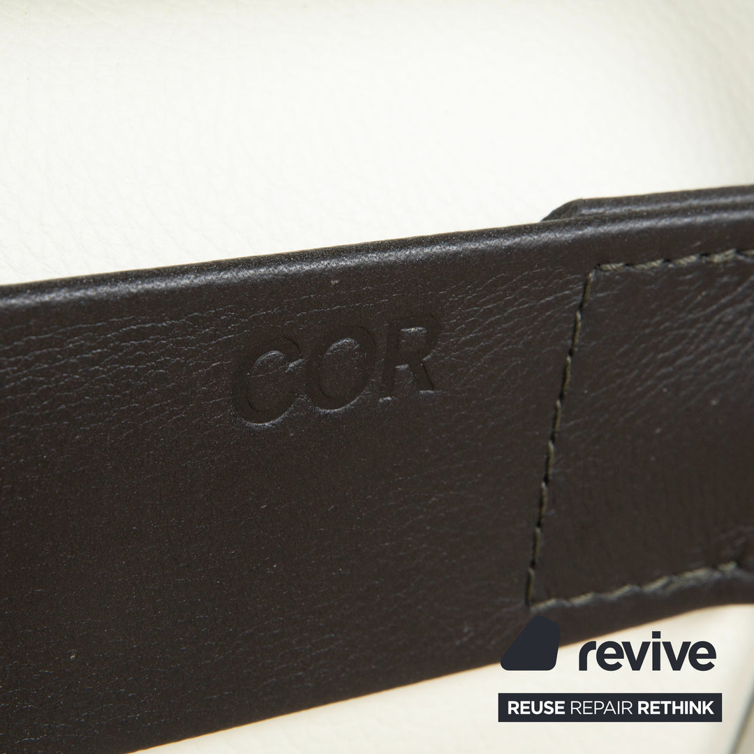 2x Cor Sinus Leder Sessel Freischwinger Creme Weiß inkl. Hocker