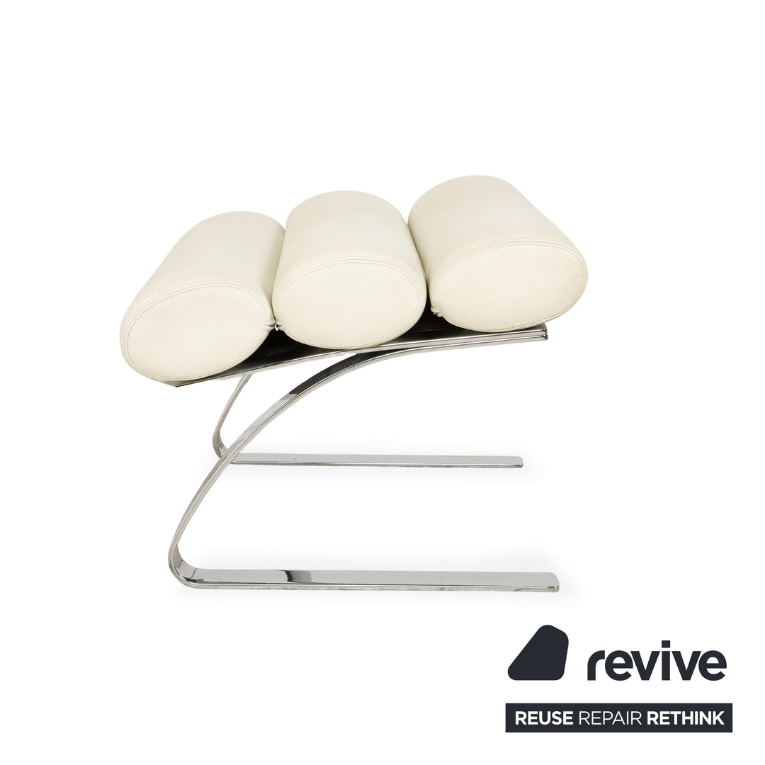 2x Cor Sinus Leather Cantilever Armchairs Cream White incl. Footstool