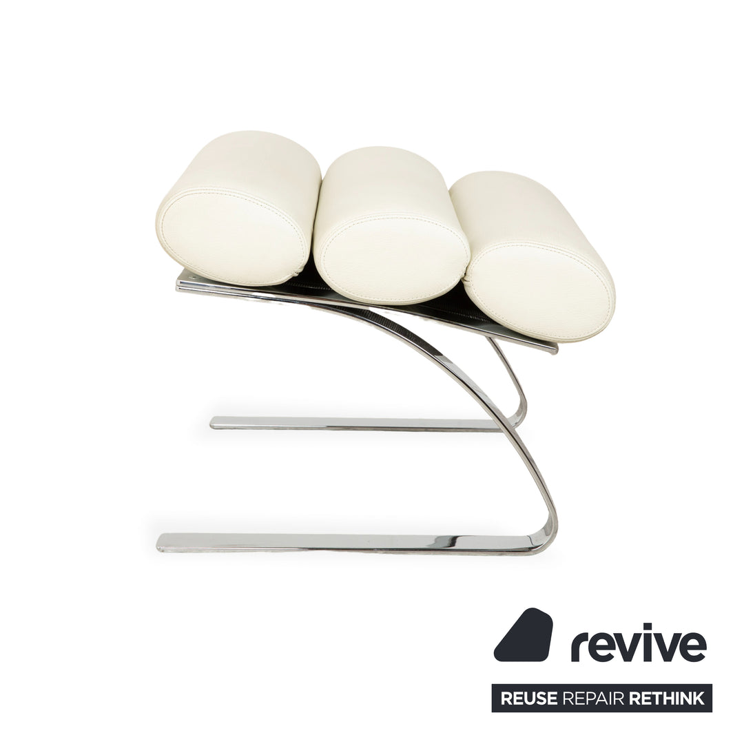 2x Cor Sinus Leather Cantilever Armchairs Cream White incl. Footstool