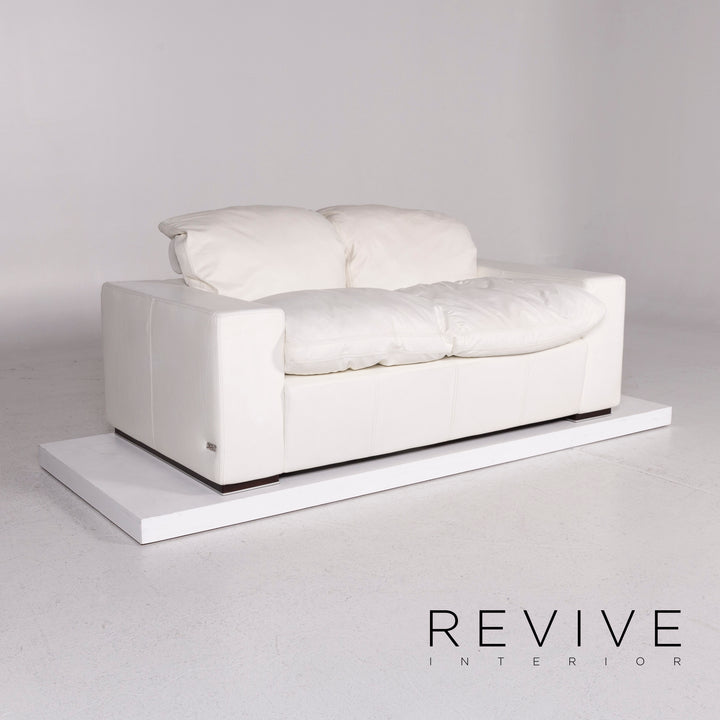 Nieri leather sofa set white 1x three-seater 1x two-seater #10892