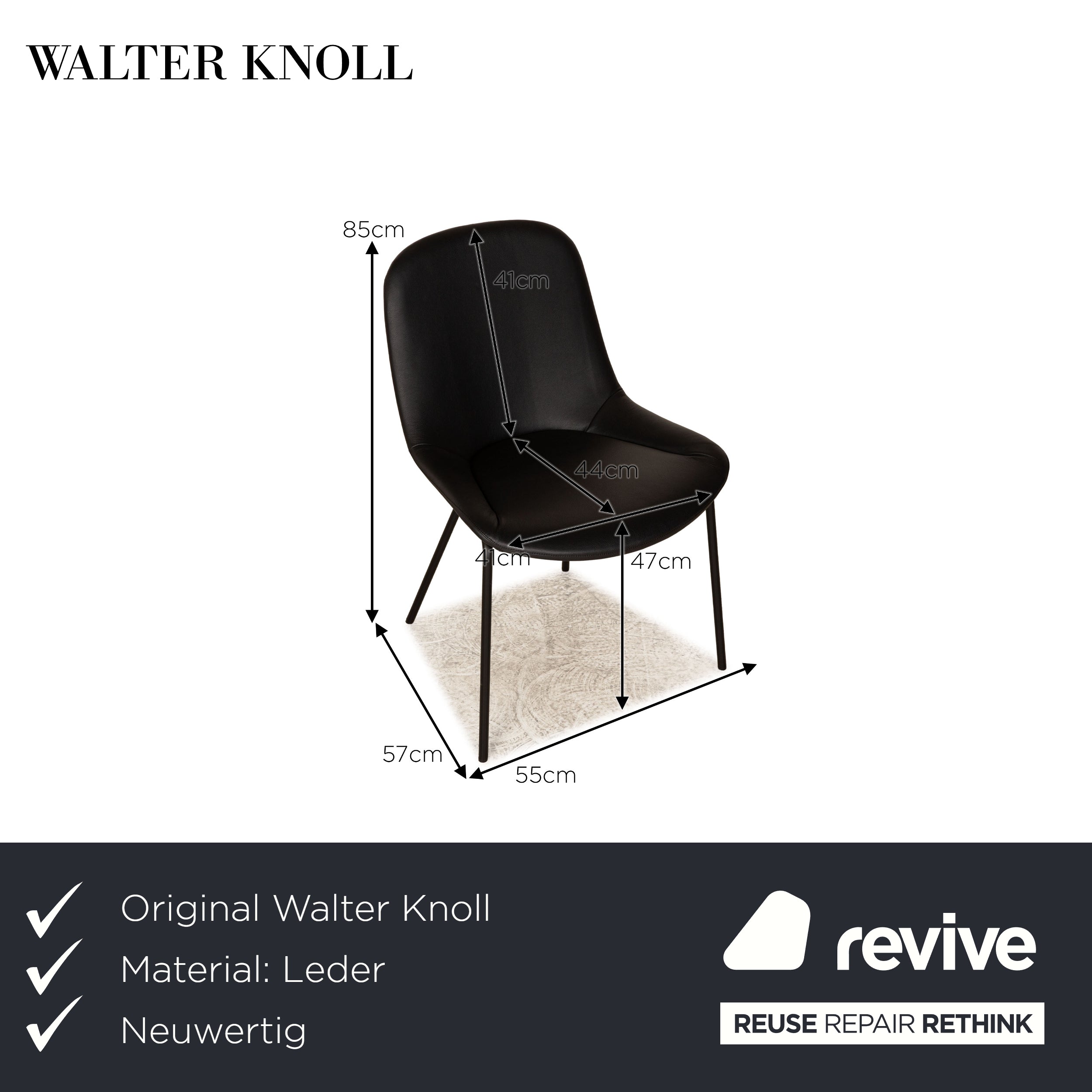 3er Garnitur Walter Knoll Sheru Leder Stuhl Schwarz Esszimmer