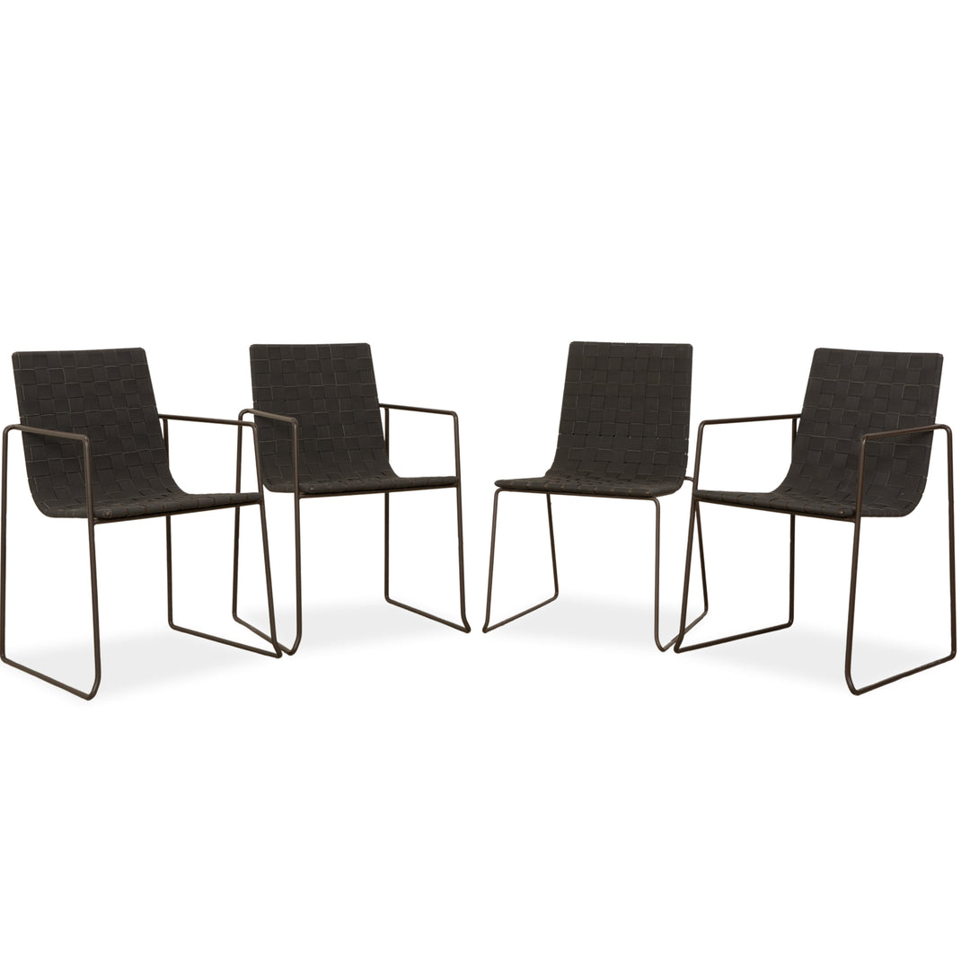 Ensemble de 4 chaises en métal Andreu World Trenza, brun anthracite, avec accoudoirs