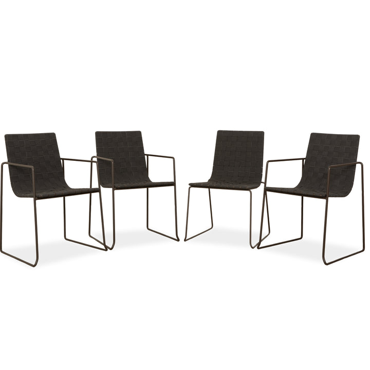 Ensemble de 4 chaises en métal Andreu World Trenza, brun anthracite, avec accoudoirs