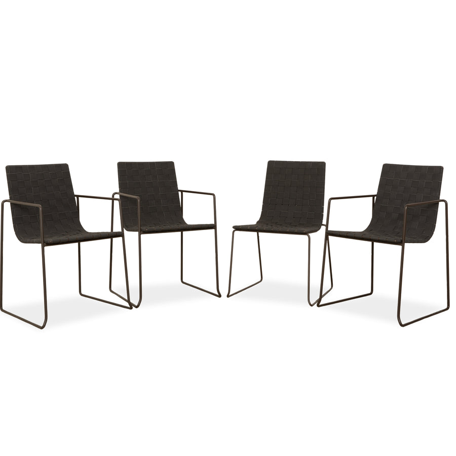 Ensemble de 4 chaises en métal Andreu World Trenza, brun anthracite, avec accoudoirs