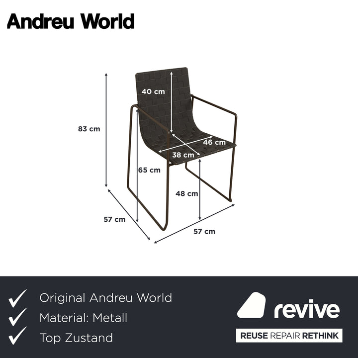 Ensemble de 4 chaises en métal Andreu World Trenza, brun anthracite, avec accoudoirs