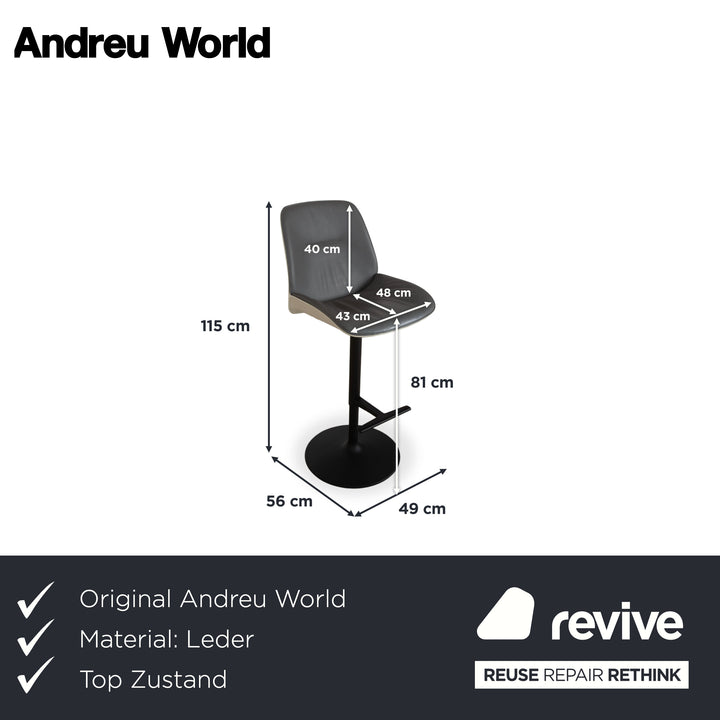 Set of 4 Andrew World Nuez Leather Chairs Grey Manual Function Bar Stools