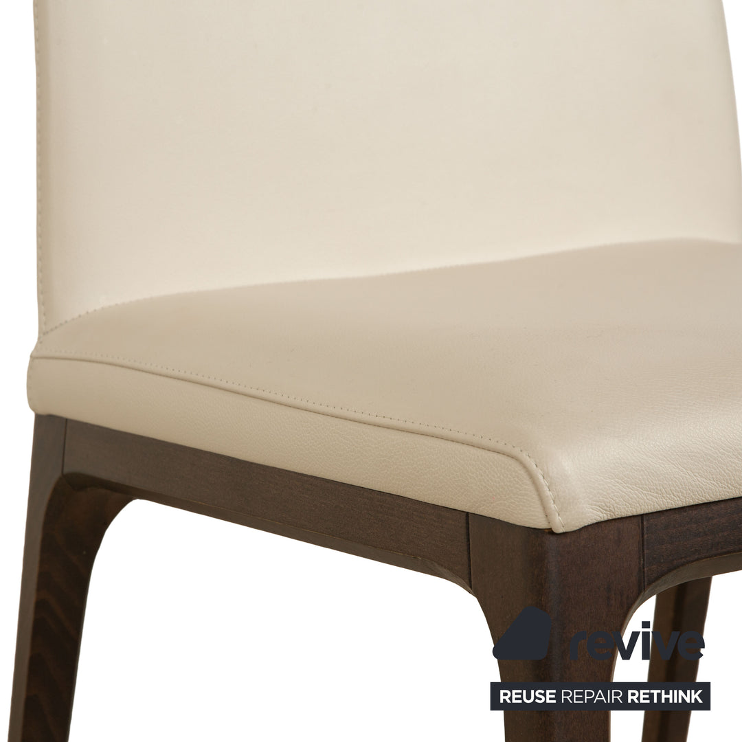 4er Garnitur Arcadia Cattelan Italia Leder Stuhl Creme Weiß Holz Esszimmer