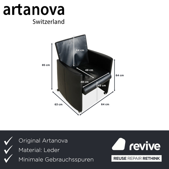 Lot de 4 chaises Artanova en cuir noir avec roulettes