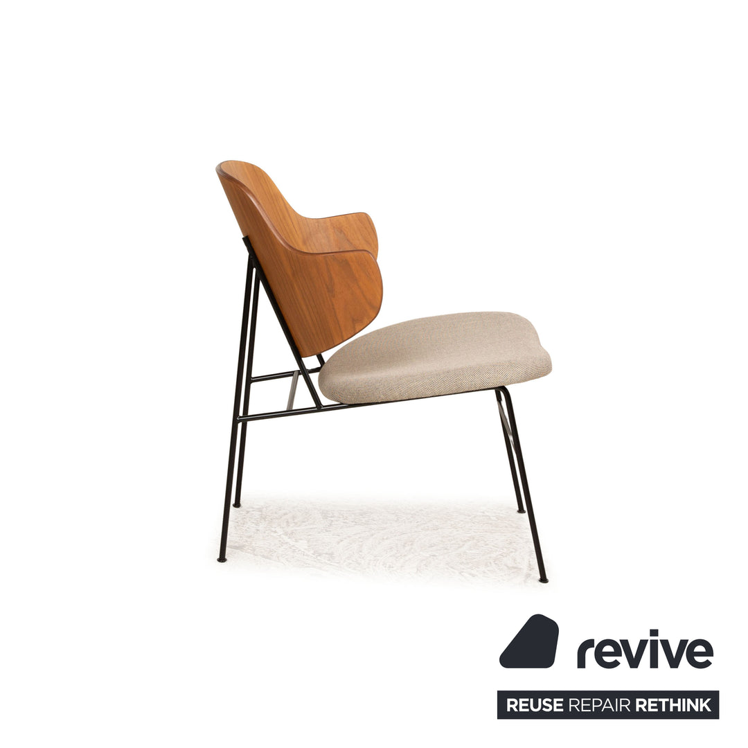 Lot de 4 chaises de salon/salle à manger Audo Penguin, en bois, marron, beige, collection Iconic, coque en noyer, revêtement Re-Wool beige