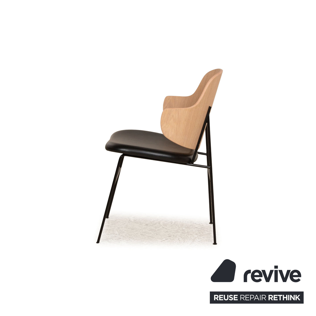 Lot de 4 chaises de salon/salle à manger Audo Penguin, en bois, marron, beige, collection Iconic, coque en noyer, revêtement Re-Wool beige