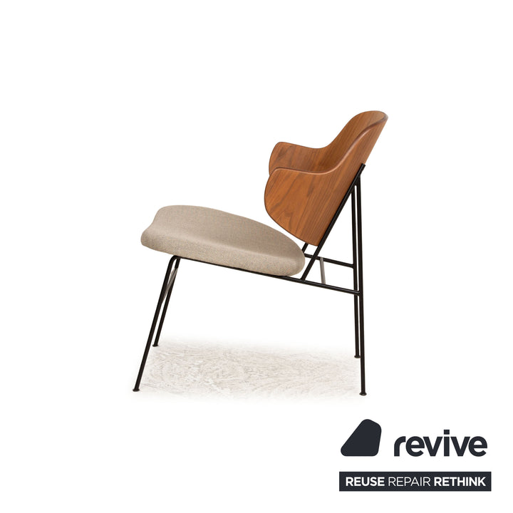 Lot de 4 chaises de salon/salle à manger Audo Penguin, en bois, marron, beige, collection Iconic, coque en noyer, revêtement Re-Wool beige