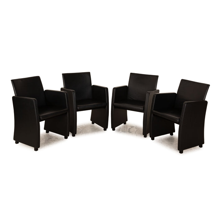 Lot de 4 chaises Bacher Brandon en cuir noir salle à manger