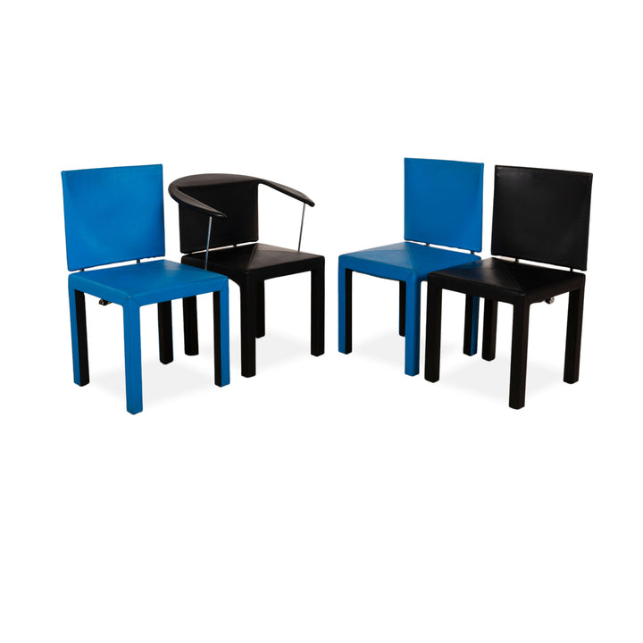 Lot de 4 chaises en cuir B&amp;B Italia Arcadia bleu noir