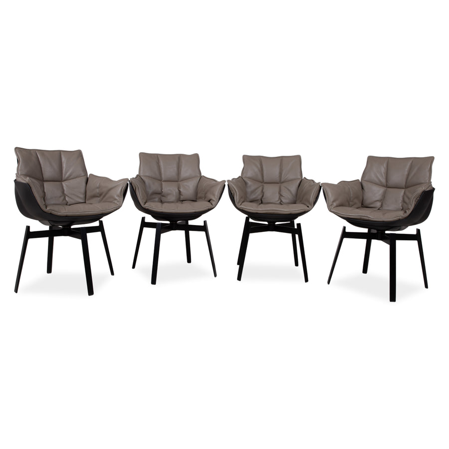 4er Garnitur B&B Italia Husk Leder Stuhl Braun Taupe Beige