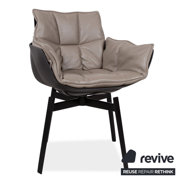 4er Garnitur B&B Italia Husk Leder Stuhl Braun Taupe Beige